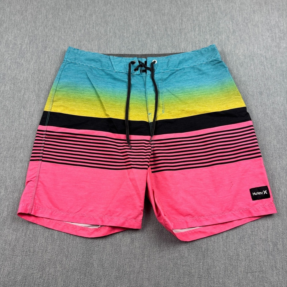 Hurley Shorts Mens 28 Pink Blue Stripe Boca Barranca Sunset Pulse Boardshort